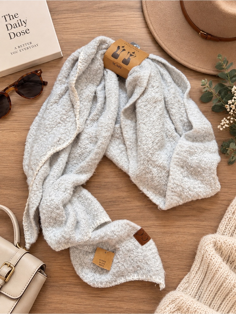 NWT C.C Exclusives Soft Cozy Knit Scarf Light Gray White